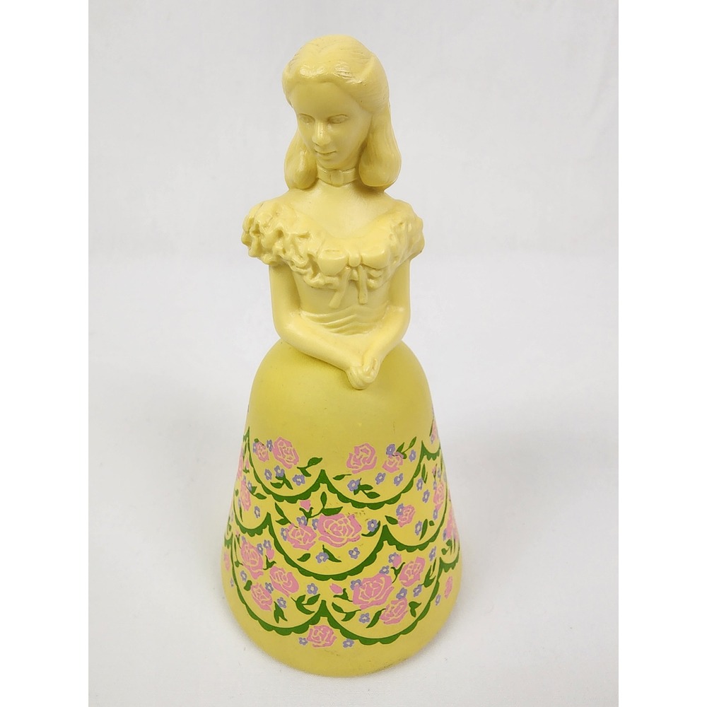 Avon Southern Belle Figurine Yellow Sonnet Cologne‎ Bottle Pink Roses VTG Empty